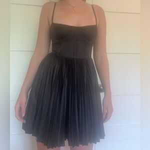 Elizabeth and James Black Pleated Tiered Mini Dress